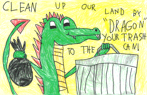 CLEAN UP OUR LAND BY DRAGON YOUR TRASH TO THE CAN!