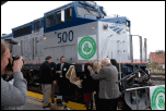 ODOT and rail officials celebrate the beginning of a year-long test of the usage of biofuels in Oklahoma’s Heartland Flyer on April 20, 2010.